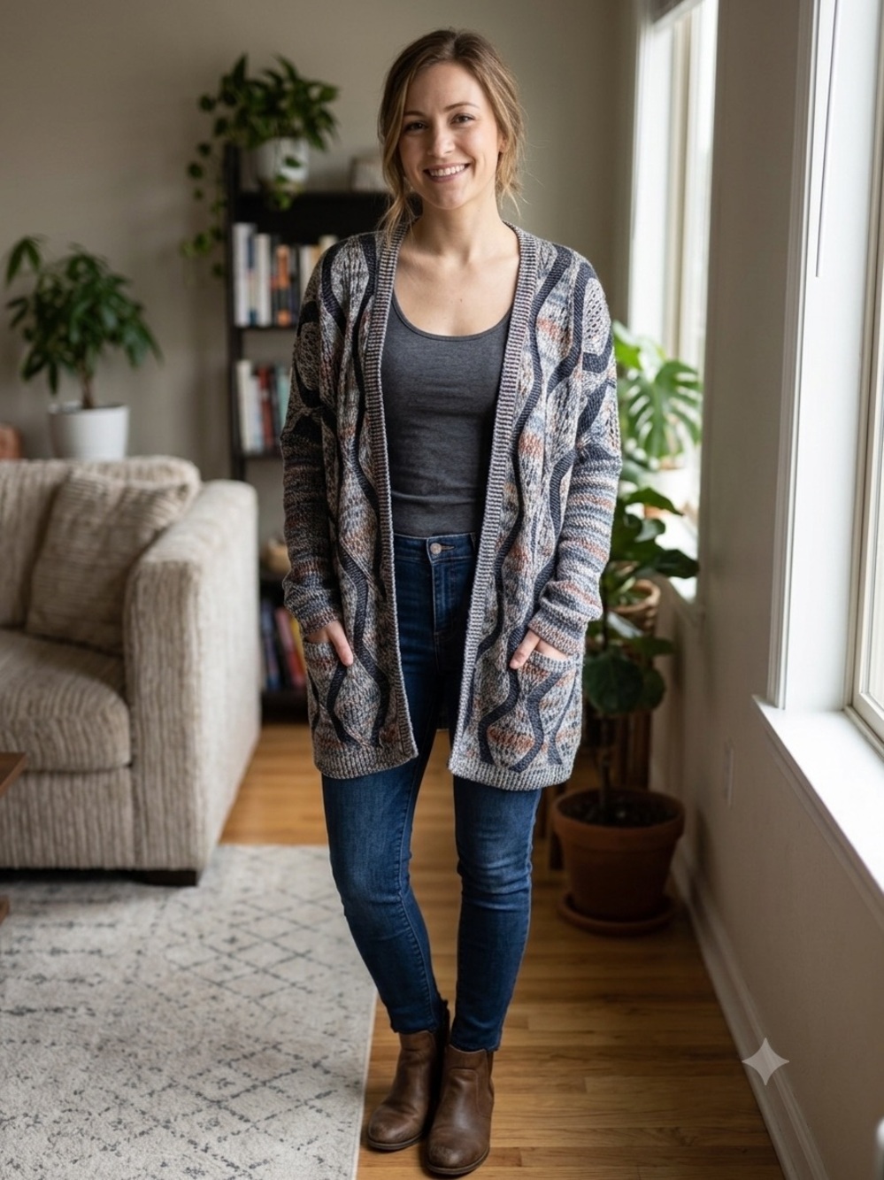 Soft Surroundings One  Size Pendley Cable Knit Cardigan Sweater Wool Blend Gray